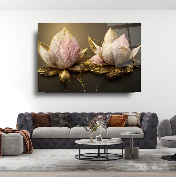 Lotus Çiçek Cam Tablo