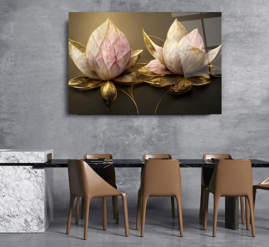 Lotus Çiçek Cam Tablo